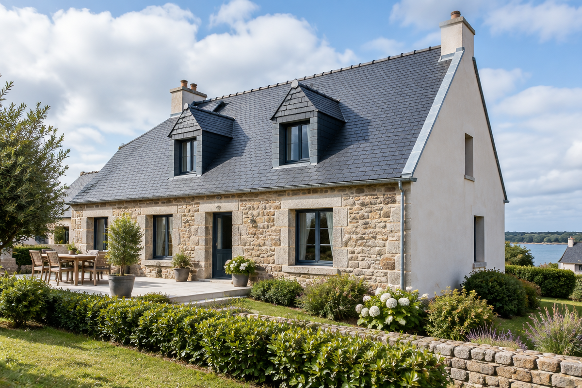 Maison bretonne en pierre et ardoise, rénovation et ventilation en Bretagne
